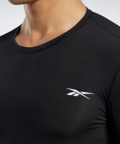 Workout T-Shirts Reebok Wor Compr Lo Sleeve Solid - Black, FP9105