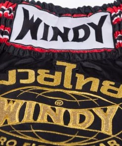 Windy Thai Trunks - Black/red/gold, BSW-BLK-GL