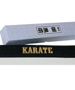 Hayashi Embroidered Karate Black Satin Belt, 058-9 Belts