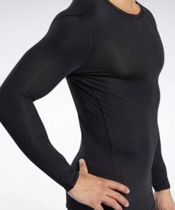Workout T-Shirts Reebok Wor Compr Lo Sleeve Solid - Black, FP9105